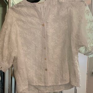 European Culture White Floral Blouse